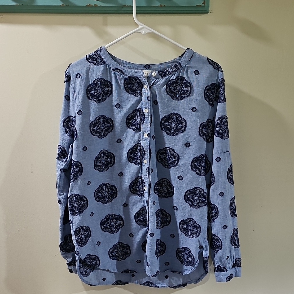 LOFT Blue and Black Patterned Top